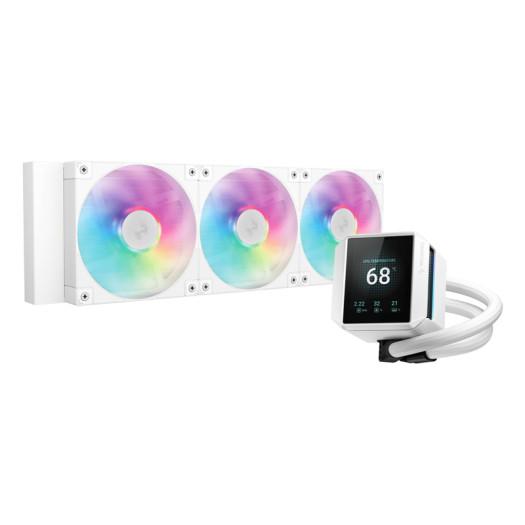 DeepCool Mystique 360 ARGB Liquid CPU Cooler, 2.83" TFT LCD Display, 360mm Radiator, 120mm Fan Size, 2400 RPM Fan Speed, 72.04 CFM Airflow, Hydro Bearing Type, White | R-LX360-WHDSNMCP-G-1